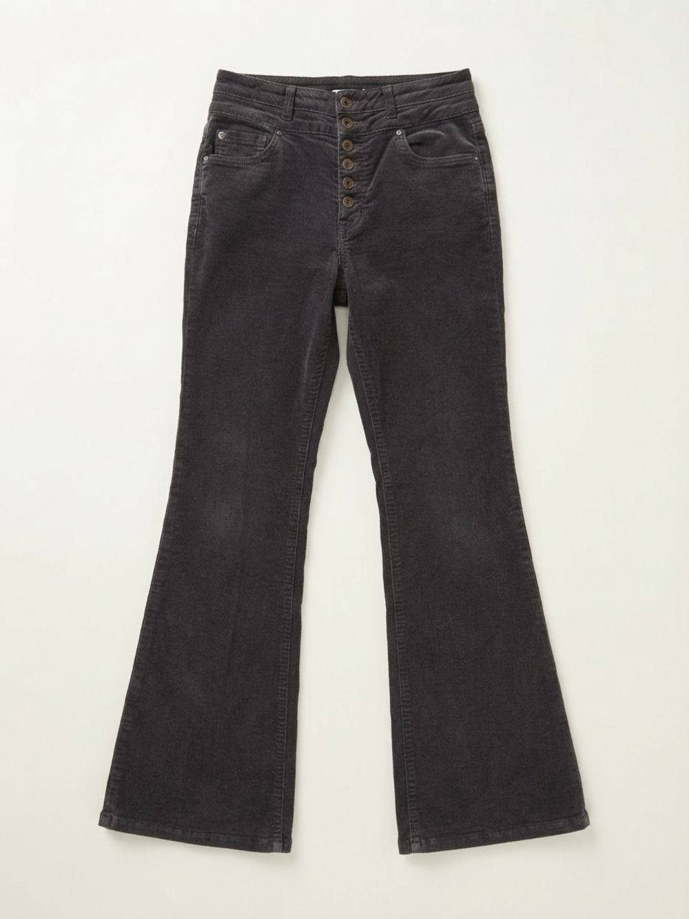 Mica Denim Dark Grey Corduroy Flare Pants High Rise Button Fly Sz 32 EUC